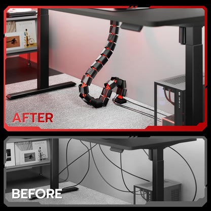 ARES WING Under Desk Cable Management Spine, Magnetic Vertebrae Cable Management for Standing Desk, Length Adjustable Cord Organizer with 20 Modular Vertebrae for Office and Gaming Desks, Red