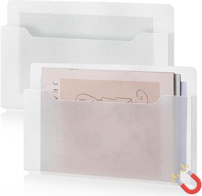 Feifeiya 2 Pcs Magnetic File Folder Wall Hanging Holder Large Pocket Paper Magazine Mail Organizer for Refrigerator Classroom Locker Whiteboard(Vertical,Purple Color,12.2 x 9.4 Inches)