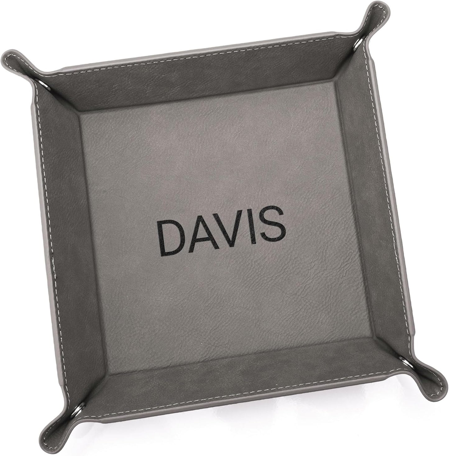 Lifetime Creations Monogrammed Valet Tray for Men (Brown) - Personalized Vegan Leather Catch All, Nightstand Desktop Desk Organizer for Coins, Keys, Watch
