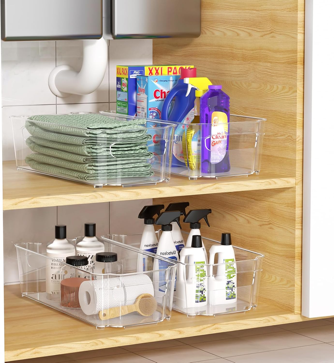 Clear Fridge Organizer, Refrigerator Organizer Bins with Handle, Freezer, Kitchen Cabinet, Pantry Organization, BPA Free Fridge Organizers (12.4 inch 8 Pack)