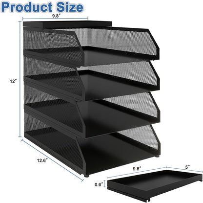 Natwind 4-Tier Paper Organizers,Desk Organizer,Stackable Paper Tray, Desk Accessories,Metal Mesh Desktop Organizer,Letter Trays,File Document Storage Rack for for Home, Office, School (Black)