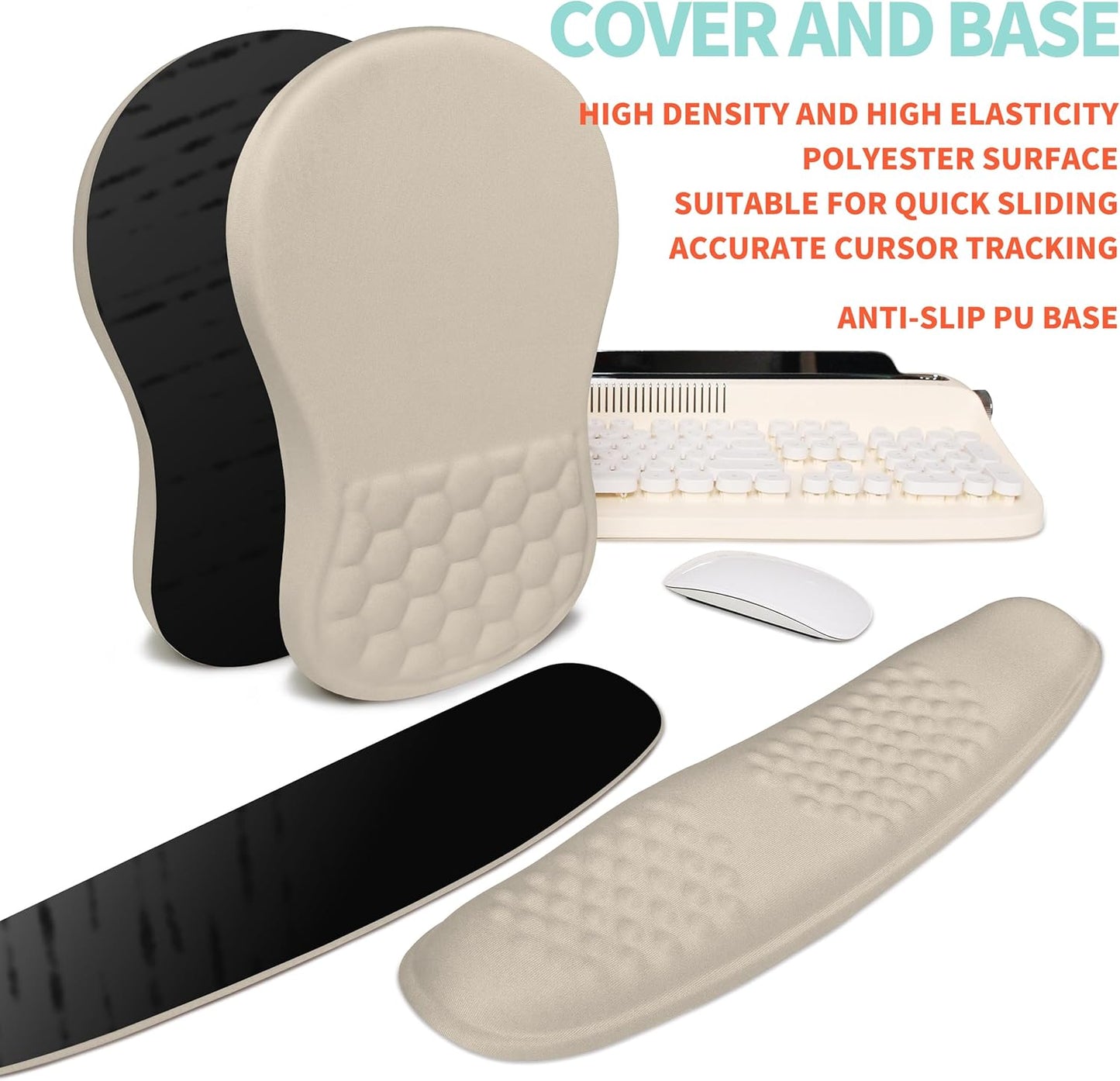 2-in-1 Ergonomic Set, Wave Rise Keyboard Wrist Rest and Massage Bulge Slope Mouse Pad Wrist Support, Cushion Memory Foam Integrated to Relieve Wrist Pain, Black
