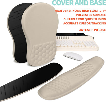 2-in-1 Ergonomic Set, Wave Rise Keyboard Wrist Rest and Massage Bulge Slope Mouse Pad Wrist Support, Cushion Memory Foam Integrated to Relieve Wrist Pain, Black