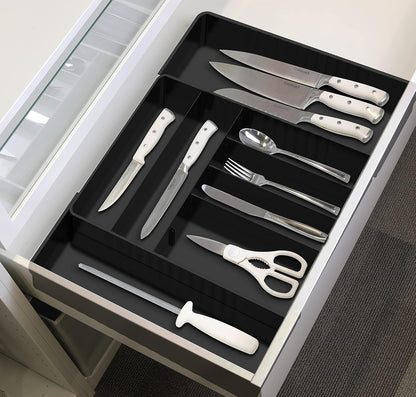 Simple Houseware Expandable & Adjustable Cutlery Drawer Organizer - Large Utensil and Flatware Tray for Kitchen Drawers, White
