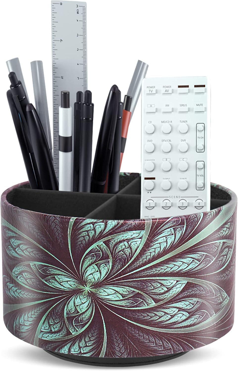 lizimandu Round Leather Art Supply Organizer,Remote Control Holder,360 Degree Spinning,Multi-Functional Pencil Holder,4 Compartments Desktop Stationary Organizer(1-Gold) - Colors B