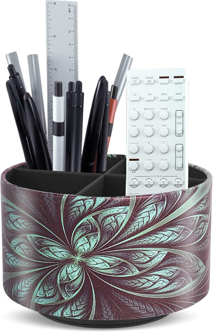 lizimandu Round Leather Art Supply Organizer,Remote Control Holder,360 Degree Spinning,Multi-Functional Pencil Holder,4 Compartments Desktop Stationary Organizer(1-Gold) - Colors B