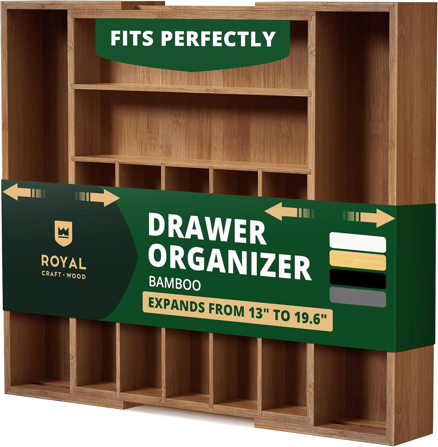 ROYAL CRAFT WOOD Luxury Bamboo Kitchen Drawer Organizer - Silverware Organizer, Utensil Holder & Cutlery Tray Drawer Dividers for Flatware (9 Slot, Natural)