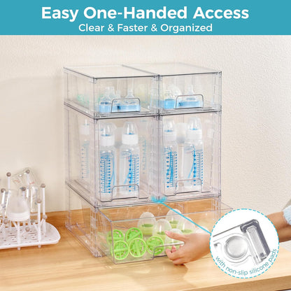 Vtopmart 4 Pack Clear Stackable Storage Drawers,Under Sink and Kitchen Organizers Storage,Easy to Assemble Plastic Drawers for Baby Bottle,Medicine, Bathroom,Cabinet and Pantry Organization