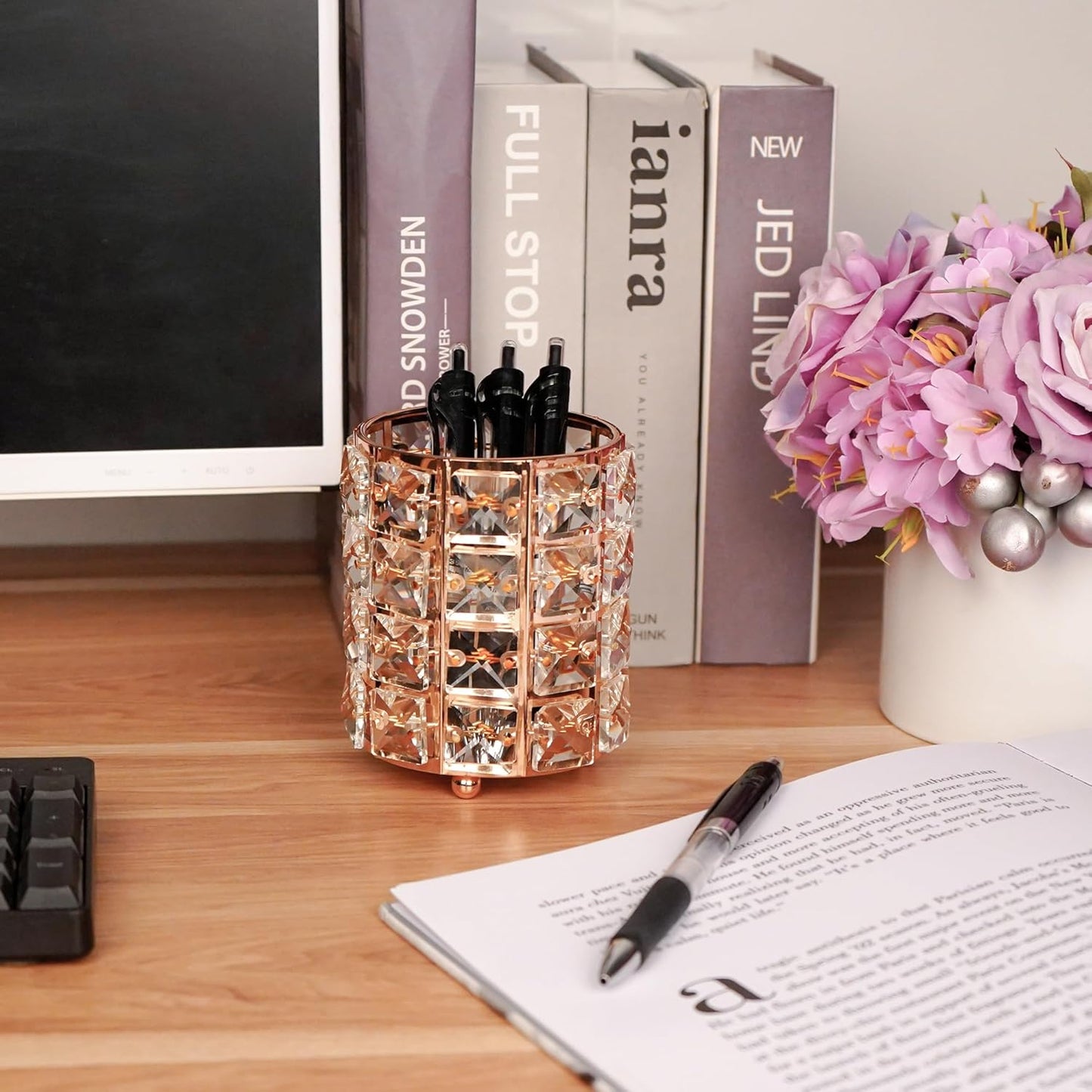 Crystal Pen Holder, Pencil Cups for Desk, Multi-Purpose Desktop Organizer, for Office Writing Desk (Gold)