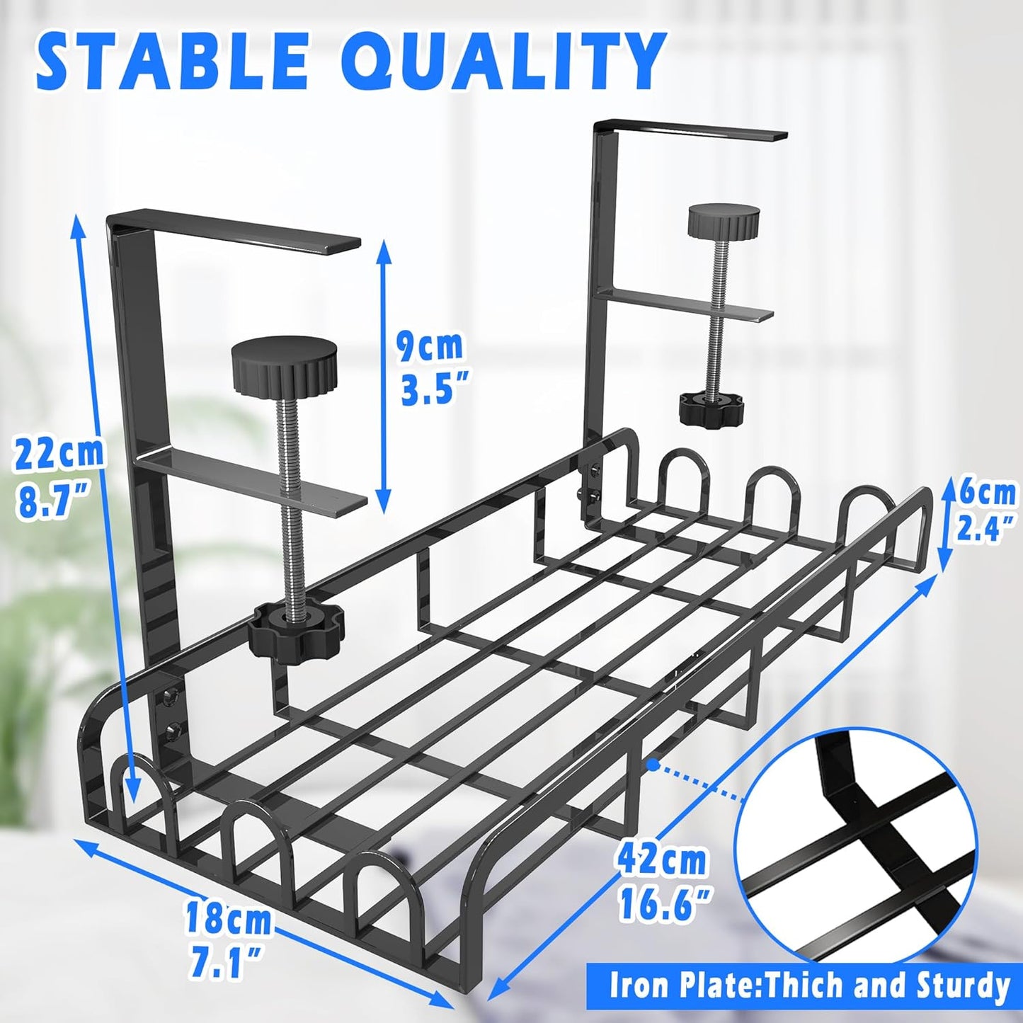 Sleclean Under Desk Cable Management Tray, 2 Pack, 16.6"x4.7" Steel Cable Organizers With Upgraded Long Arm Clamp, No Drill Wire Management for Home - No Damage to Desk