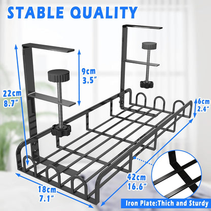 Sleclean Under Desk Cable Management Tray, 2 Pack, 16.6"x4.7" Steel Cable Organizers With Upgraded Long Arm Clamp, No Drill Wire Management for Home - No Damage to Desk