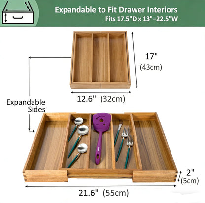 Utoplike Bamboo Expandable Kitchen Drawer Organizer, Adjustable Utensil Holder and Cutlery Tray Organiser, Drawer Divider for Silverware, Flatware, Knives in Kitchen, Bedroom, Living Room, 5 Slot