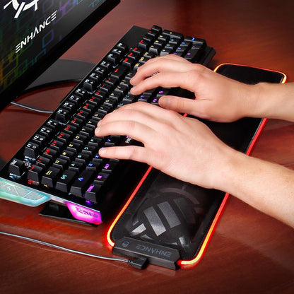 ENHANCE Keyboard Wrist Rest - Keyboard Wrist Support with Memory Foam Pad and Premium Anti-Fray Stitching - Fits Full Size Boards Helps with Pain for PC, Laptop, Office Typing - Galaxy