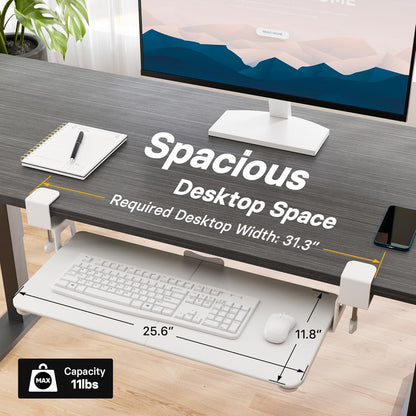 BONTEC KMT01 Under Desk Keyboard Tray, Pull-Out Keyboard & Mouse Platform with C-Clamp, 25.6 x 11.8 in Space-Saving Ergonomic Slide-Out Drawer, Black