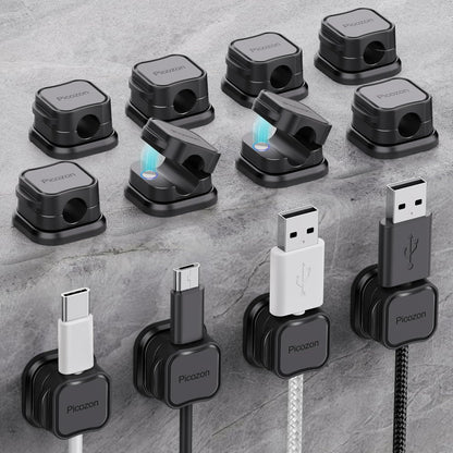 48 Pack Magnetic Cable Clip Organizer Cord Holder, Picozon Adhesive Cable Management, Wire Phone USB Charger Cable Holder, Keeper Organizer for Office Home Desktop Table - Black