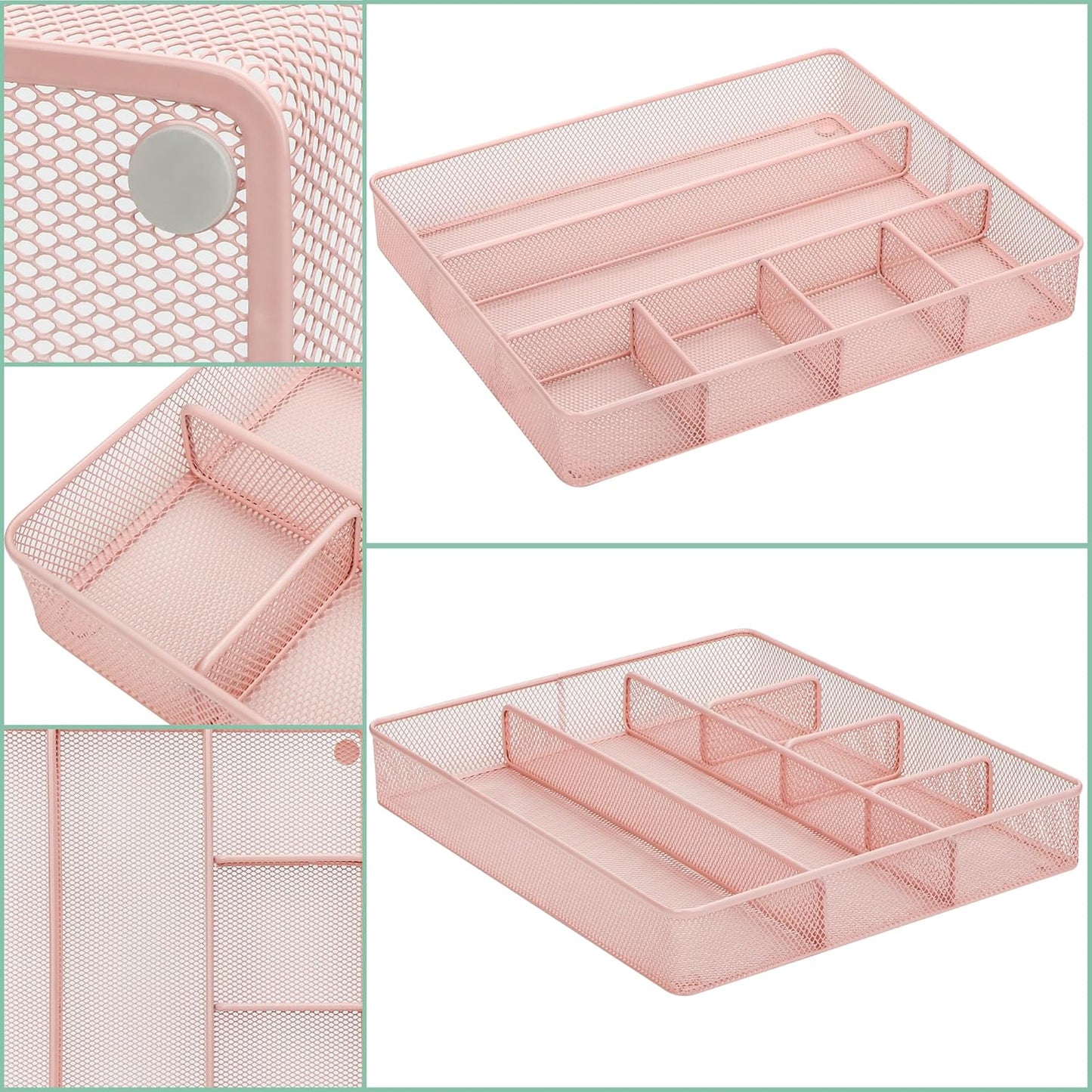 Annova Desk Drawer Organizer Tray for Office Organization - Metal Mesh - Storage Tray with Dividers for Pens, Desktop Accessories, Bathroom, Kitchen, Makeup and Office Supplies (Small, Gold)