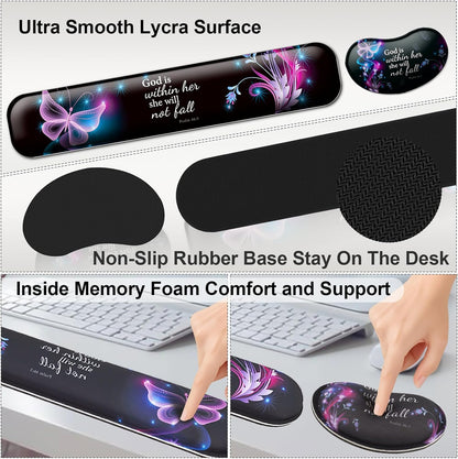 Keyboard Wrist Rest + Mouse Pad with Wrist Support + Desk Mat + Coaster 4 in 1 Set, XXL Large Gaming Mousepad Cute Ergonomic Mouse Pads for Desk Computer Laptop Office Decor-Beach