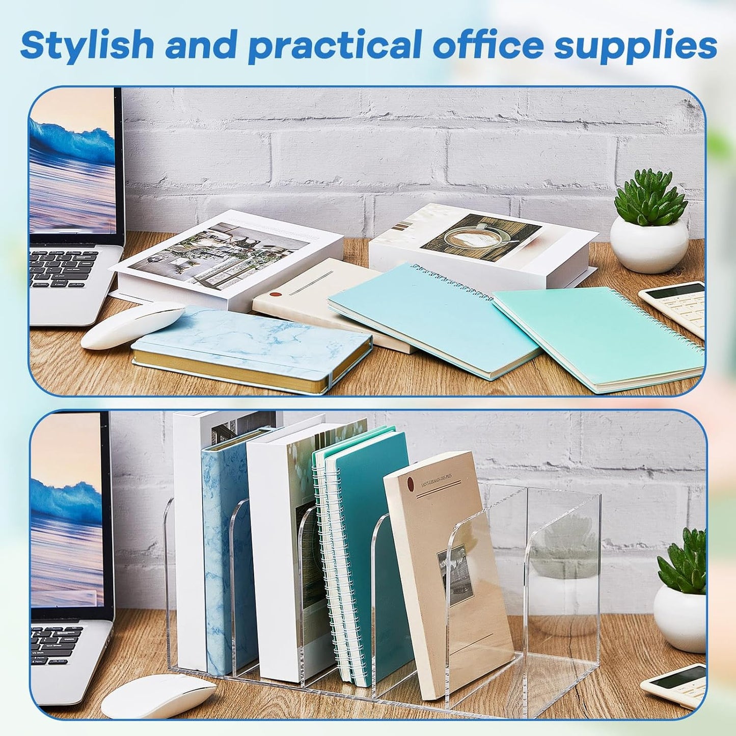 Suzile Clear Acrylic Magazine File Holder with Vertical Compartments Desk Organizer Book Rack for Desk Sorter Paper Folder Office Accessories(Clear,14.2 x 7.2 x 6.5 Inch)