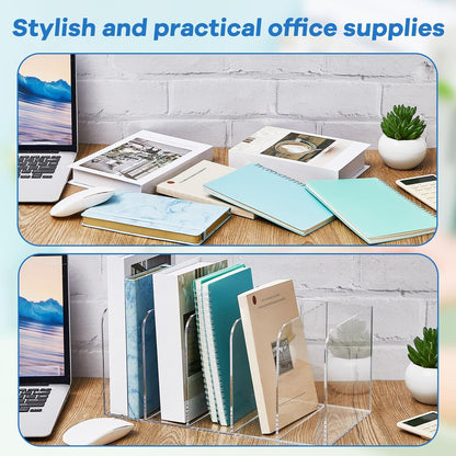Suzile Clear Acrylic Magazine File Holder with Vertical Compartments Desk Organizer Book Rack for Desk Sorter Paper Folder Office Accessories(Clear,14.2 x 7.2 x 6.5 Inch)