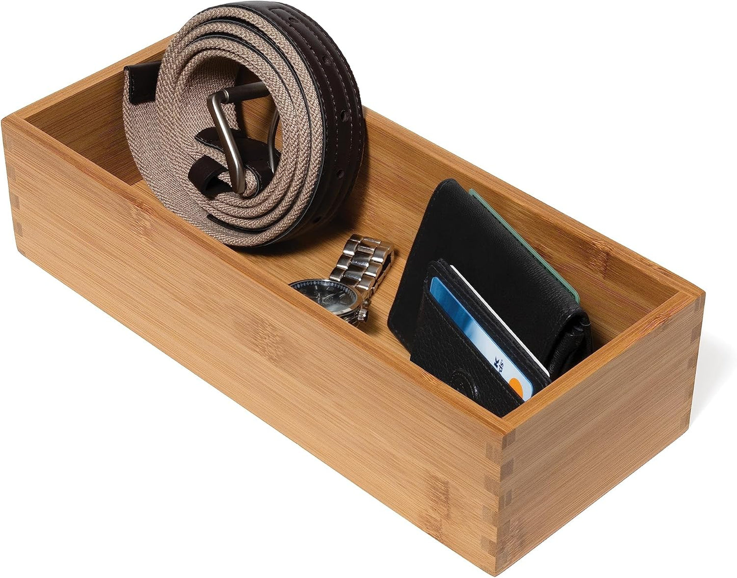 Lipper International Bamboo Wood Utensil Holder Storage Box for Cooking Tools, Makeup, or Office Supplies, 4" x 9 1/4" x 3"