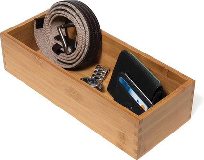 Lipper International Bamboo Wood Utensil Holder Storage Box for Cooking Tools, Makeup, or Office Supplies, 4" x 9 1/4" x 3"