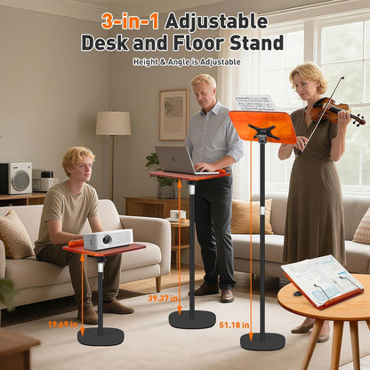 Floor Standing Book Stand, Foldable Book Holder for Reading with Page Clips, 19"–51" Height Adjustable, Sturdy Podium Stand for Reading, Bible, Laptop, Cookbooks, or Projector