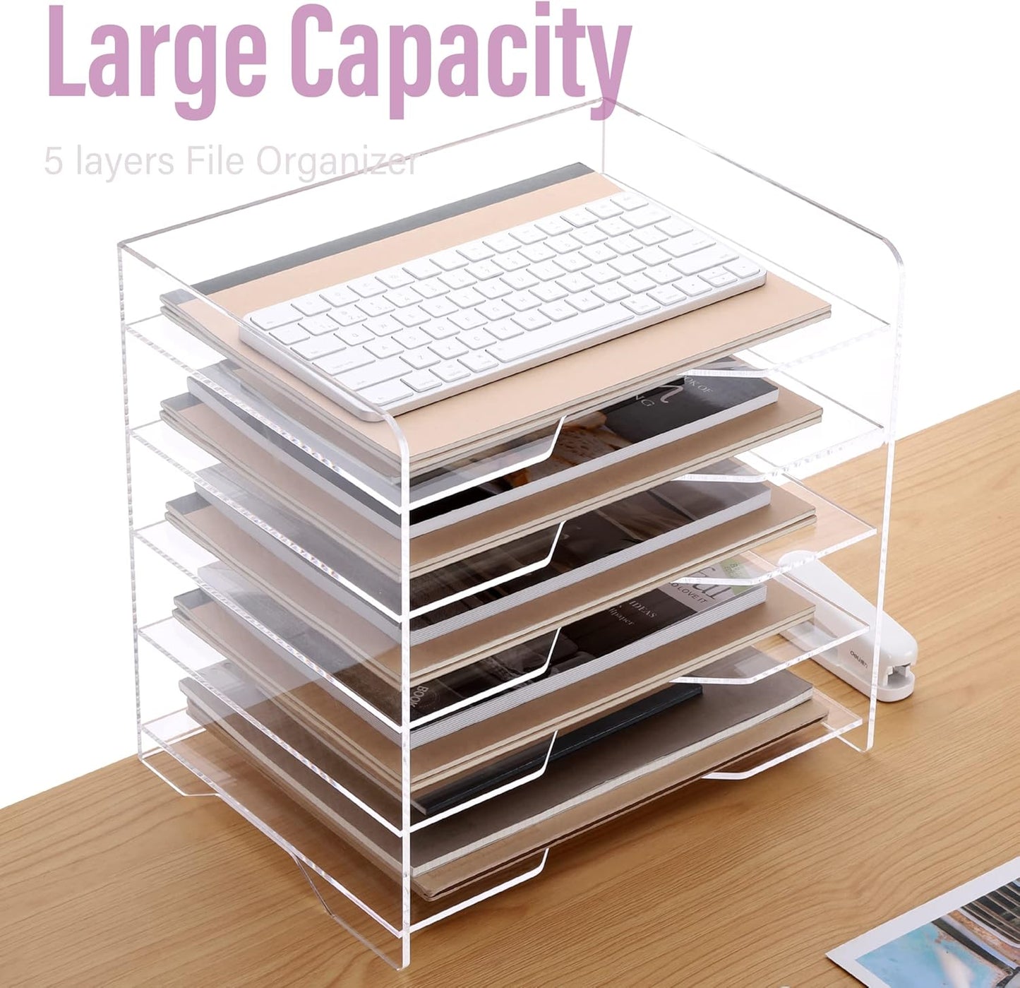 SANRUI 4 Tier Clear Desk Paper Letter Organizer Trays, A4 Stackable File Document Tray, Acrylic Desk Organizers and Accessories Sorter, Workspace Office Supplies Organizers,12.4inx8.86inx6.64in