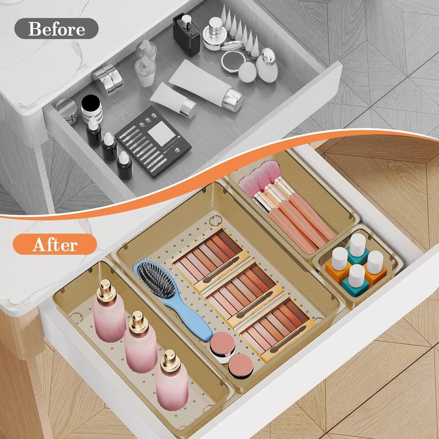 SpaceHacks 25 PCS Plastic Drawer Organizer Set, 4-Size Versatile Organizer Tool Trays & storage Bins for Makeup, Jewelry, and Gadgets in Bathroom, Bedroom and Office,Clear Black