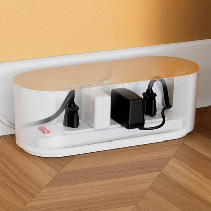 D-Line Cable Management Box, Power Strip Cover, Floor Outlet Hider, Desk Cord Organizer, Hide Extension Leads, 12.75" (L) x 5" (W) x 4.5" (H), for use with Power Strips up to 10.5in (L) - Small, Black