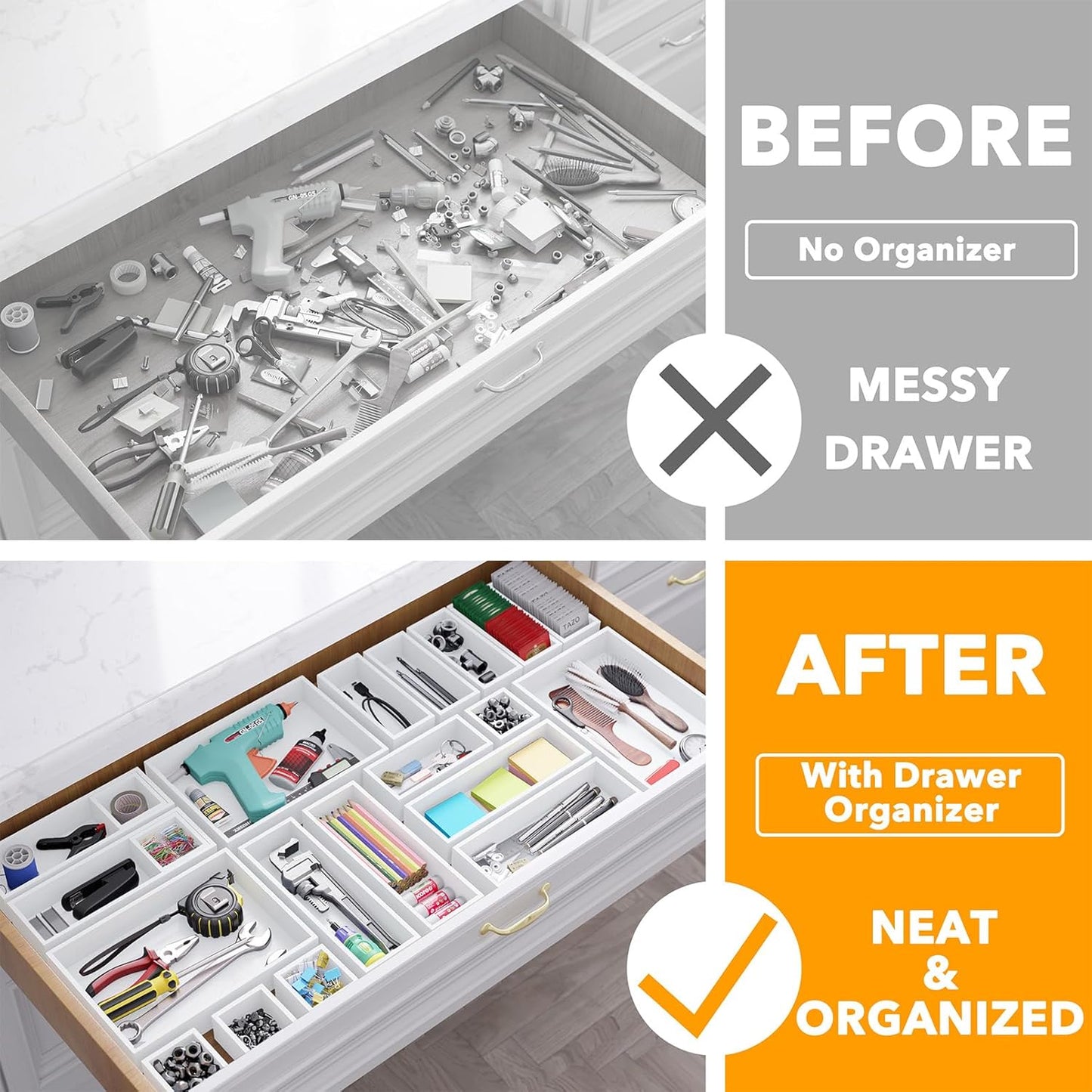 SpaceAid 21-Piece Bamboo Drawer Organizer Storage Boxes Set, Wood Tray Junk Drawer Organizers Multi-Use Divider Bins for Kitchen, Bathroom, Office Desk and Makeup Organization (21 Pack, Natural)