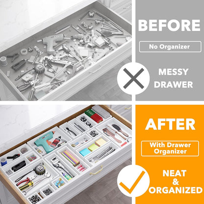 SpaceAid 21-Piece Bamboo Drawer Organizer Storage Boxes Set, Wood Tray Junk Drawer Organizers Multi-Use Divider Bins for Kitchen, Bathroom, Office Desk and Makeup Organization (21 Pack, Natural)