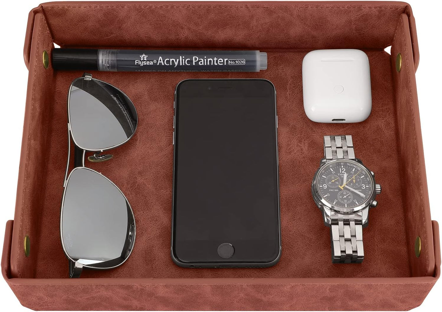 CASIRENA Faux Leather Valet Tray Organizer for Men - Catch-All Tray for Entryway Table Key, Wallet, Watch, Coin Change, Phone, Dresser EDC Dump Jewelry, Bedside Nightstand Desk-top Catchall