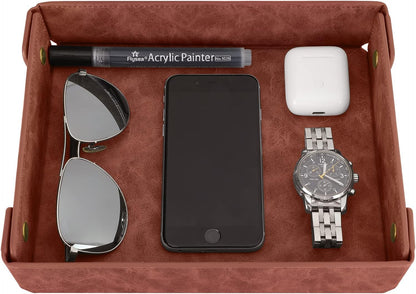 CASIRENA Faux Leather Valet Tray Organizer for Men - Catch-All Tray for Entryway Table Key, Wallet, Watch, Coin Change, Phone, Dresser EDC Dump Jewelry, Bedside Nightstand Desk-top Catchall