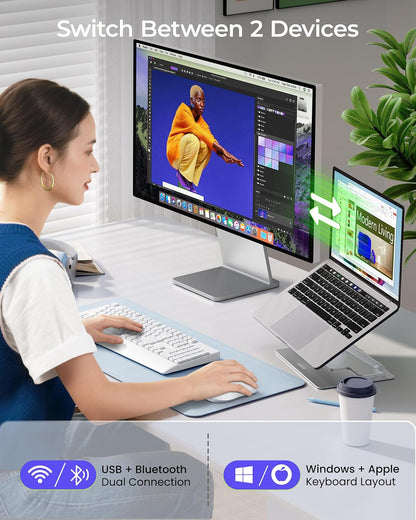 seenda Wireless Bluetooth Keyboard and Mouse Combo, COE200 Ergonomic Wireless Keyboard Mouse with Wrist Rest, Multi-Device Connection, Full-Size, Compatible for Computer/Laptop/Mac/MacBook, Black