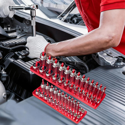 AIUITIO 6PCS Socket Organizer Tray Set, Red SAE & Black Metric Socket Storage Trays, 1/4-Inch, 3/8-Inch & 1/2-Inch Drive Deep and Shallow Socket Holders for Toolboxes