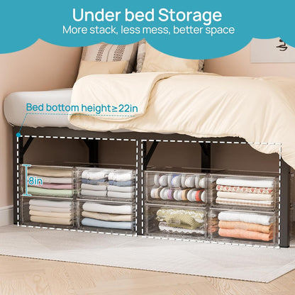 Vtopmart 2 Pack Large Clear Stackable Storage Drawers 27QT, Easily Assemble Plastic Closet Storage Bins, Dust-Proof UnderBed Organizer for Clothing, Sweater Organization
