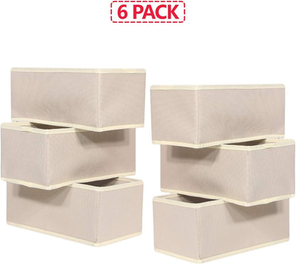 DIOMMELL 6 Pack Foldable Cloth Storage Box Closet Dresser Drawer Organizer Fabric Baskets Bins Containers Divider for Clothes Underwear Bras Socks Lingerie Clothing,Beige 060