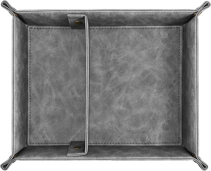 SITHON Valet Tray Desktop Storage Organizer, Removable 2 Compartments Catchall Tray Bedside Vanity Nightstand Caddy Holder Desk Storage Plate, Valentine's Day Gift, Brown