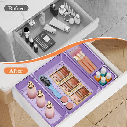 SpaceHacks 25 PCS Plastic Drawer Organizer Set, 4-Size Versatile Organizer Tool Trays & storage Bins for Makeup, Jewelry, and Gadgets in Bathroom, Bedroom and Office,Clear Black