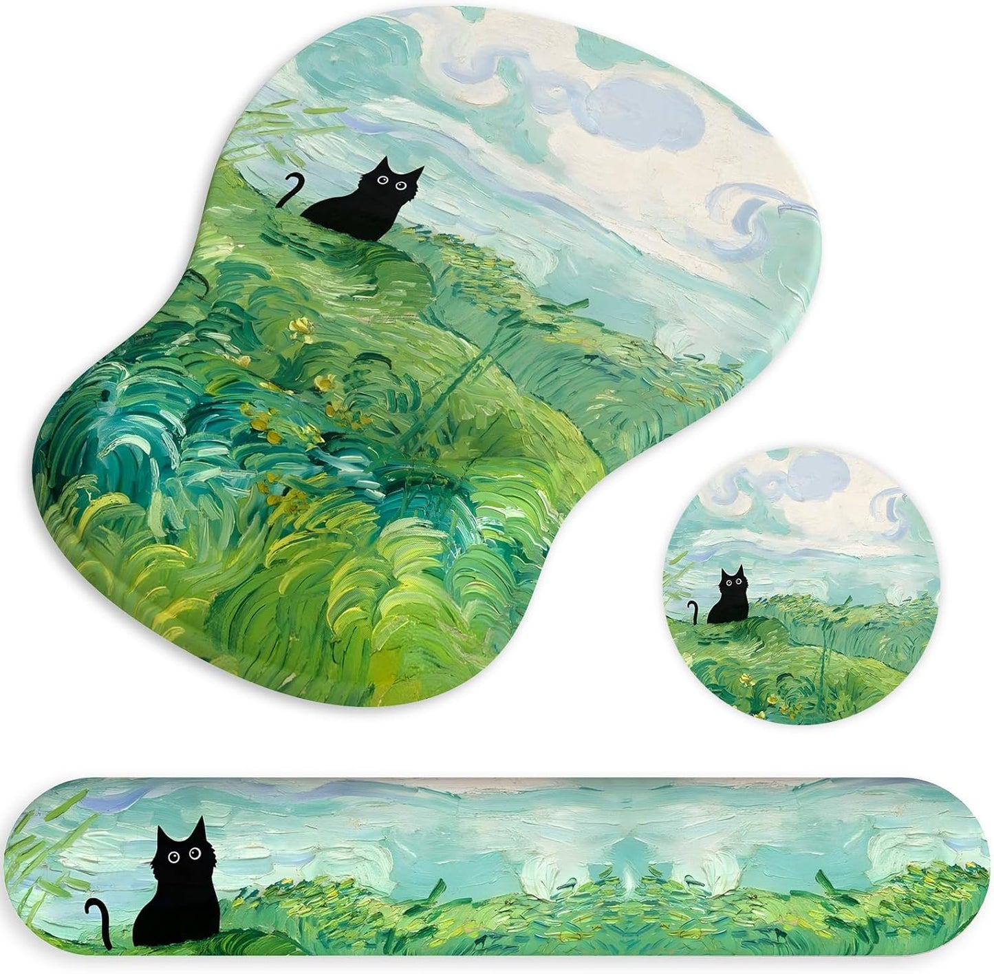 Ergonomic Mouse Pad with Wrist Rest and Keyboard Wrist Rest, Black Mousepad and Wrist Rest for Computer Keyboard, Pain Relief, Non-Slip PU Base, Gel Mouse Pad with Wrist Support for Gaming, Office