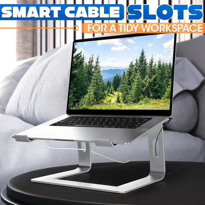 Portable Laptop Stand for Desk – Ergonomic, Sturdy Aluminium Laptop Riser for Desk with Anti-Slip Bottom, Compatible for 10-15.6′′ Notebook - Improved Cooling, Comfort, Productivity, and Posture