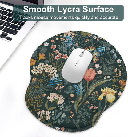 Ergonomic Mouse Pad with Wrist Rest and Keyboard Wrist Rest, Memory Foam Wrist Rest for Computer Keyboard, Easy Typing, Pain Relief, Mouse Pad Wrist Support for Gaming,Office, Laptop, Black Flower
