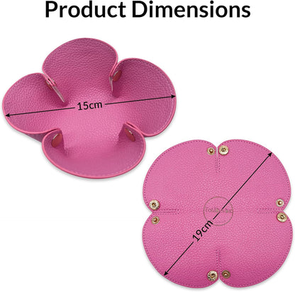 Cute Flower Shaped Leather Valet Tray,Premium Catchall Tray, Jewelry Tray 5.5'' Folding Portable Travel Oganizer,Decorative Desk Organizer For Key,Wallet,Watch,Coin,Jewelry (Baby Pink)