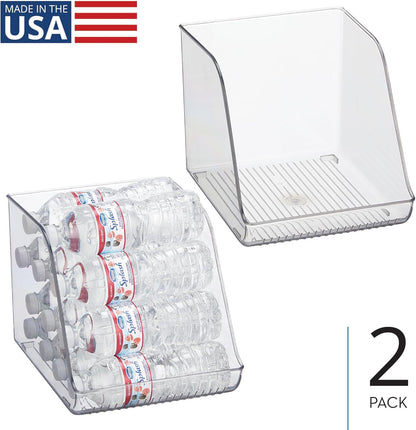 iDesign Plastic Water Bottle Organizer for Fridge, Bottle Holder for Kitchen and Pantry, Clear, 2-Pack