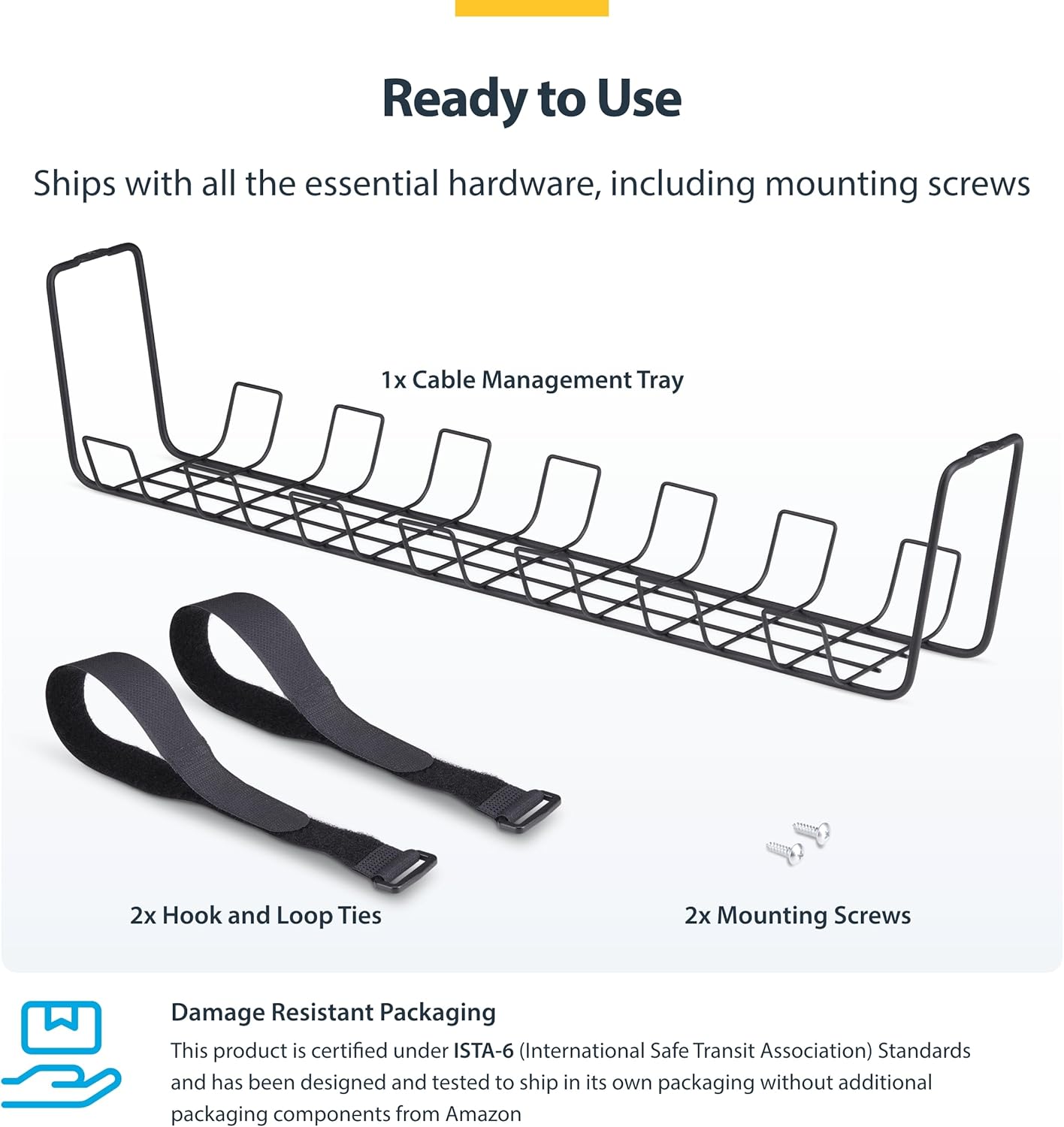 StarTech Under Desk Cable Management Tray, 24" Long, Metal Basket Style Cable Organizer, Screw-On Installation, Power Bar Holder, Metal, Black, TAA