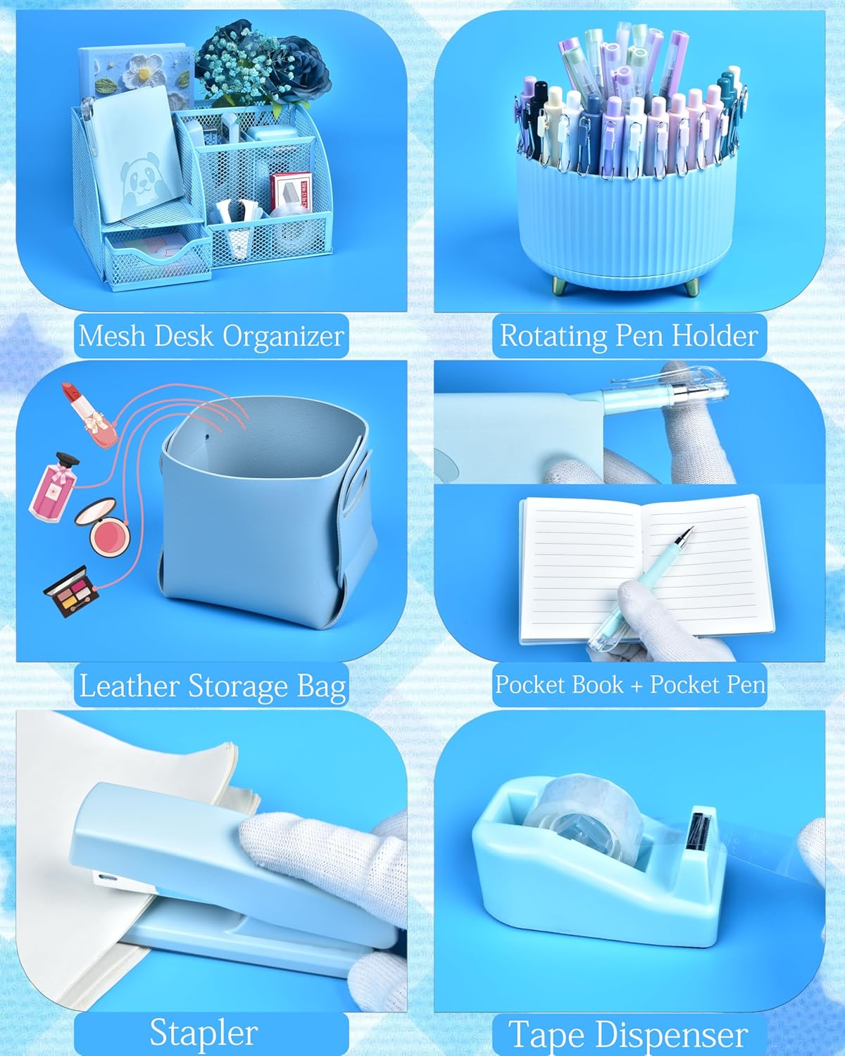 Purple Desk Accessories and Organizers with Desk Organizer and 360°Rotating Pen Holder stapler Pen and a Lot of Office Purple Office Supplies Beautifully Presented in a Gift Box