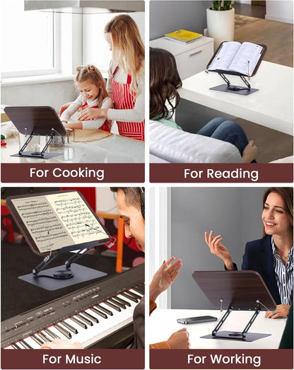 ASIEIT Desk Clamp Book Stand, Aluminum Book Holder Adjustable Height & Angle, Cookbook Stand for Kitchen, Recipe Book Holder with 360° Swivel Base, Book Stand for Reading, Office, Laptop