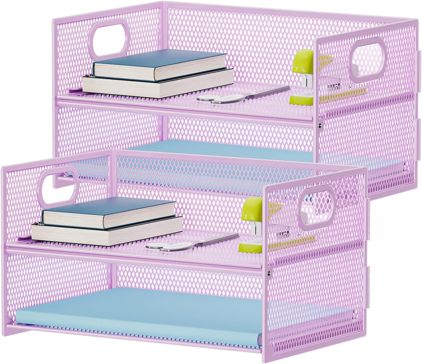 Marbrasse 2 Tier Paper Organizer Letter Tray, Mesh File Organizer with Handle, Paper Sorter Desk Organizer for Home Office Supplies - Black