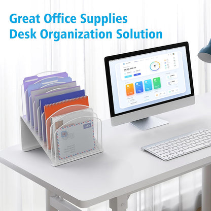 Inclined Desk File Organizer, 8-Section Upright Desk Organizer Standing File Sorter for Office Classroom Desktop Organization