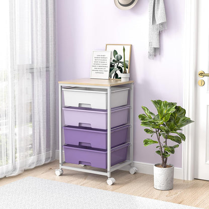 SYKIARIOL Utility Cart with 4 Drawers, Multipurpose Rolling Storage Cart with 4 Drawers and 2 Lockable Wheels, 4-Tier Rolling Storage Cart Organizer for Home Office Dorm, Bright White